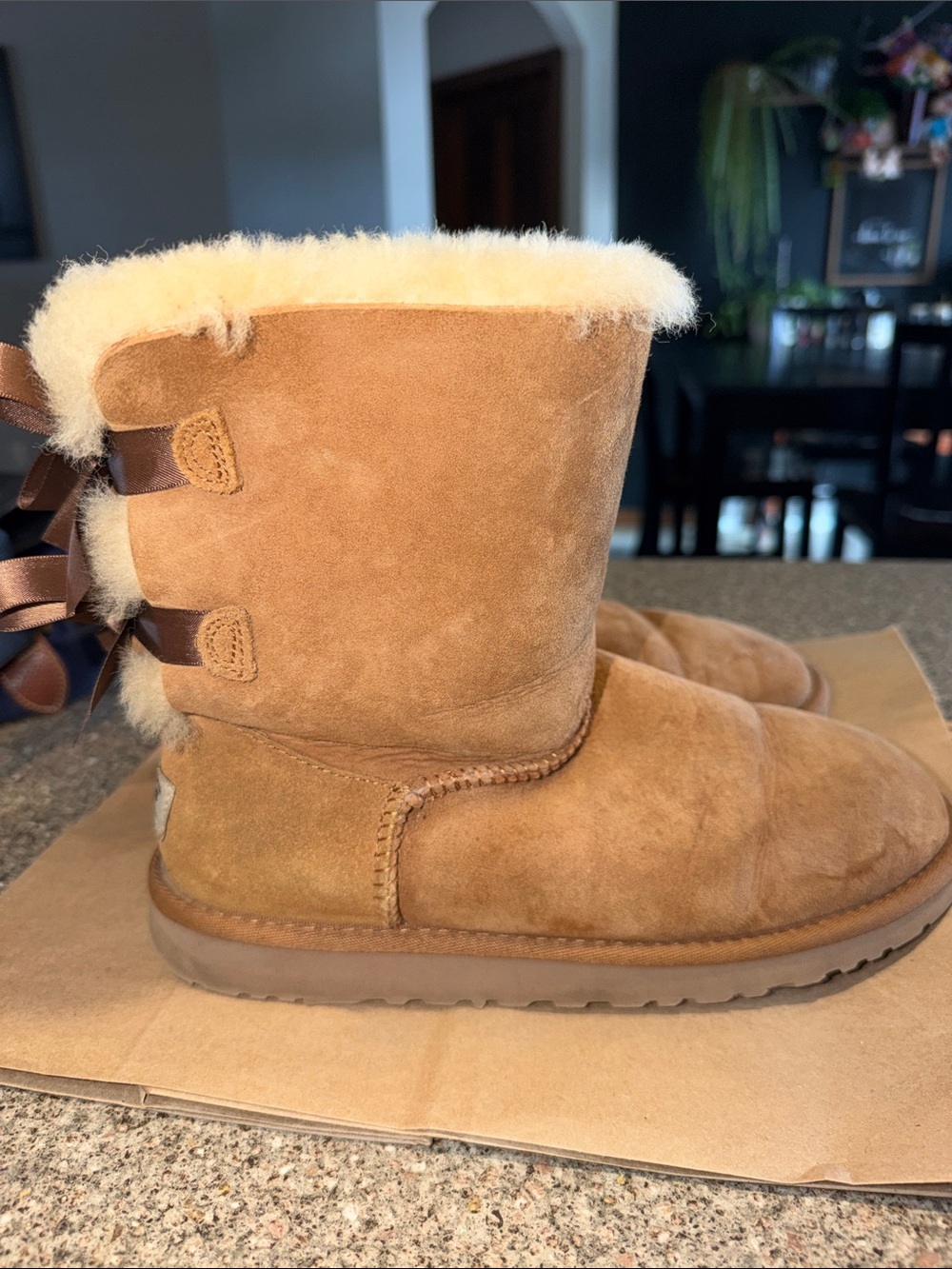 UGG Chestnut Suede Shearling Back-Ribbon Boots